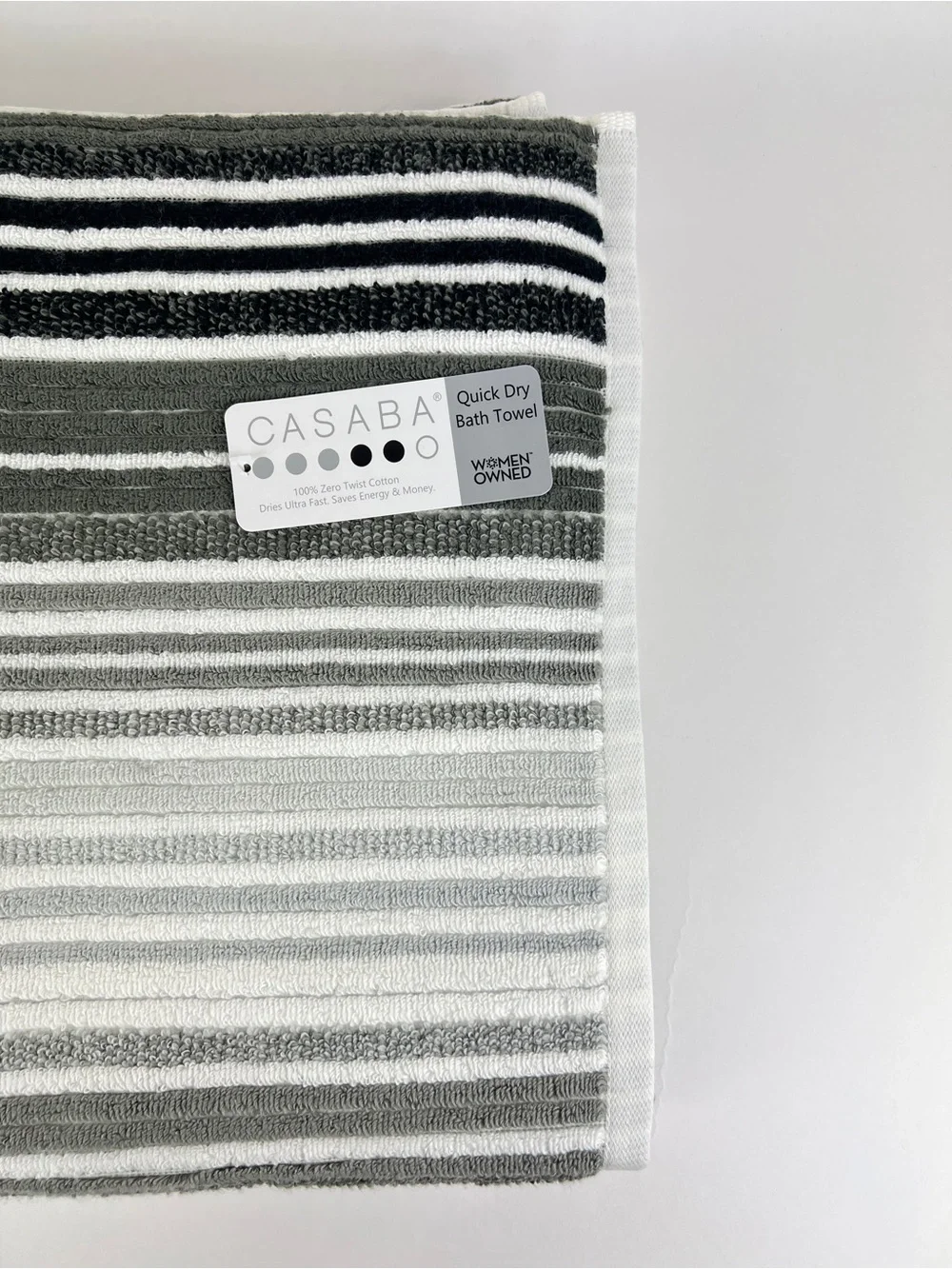 Casaba Bath Towels Striped Gray White Black Quick Dry Soft 100% Cotton 2 Pc NEW